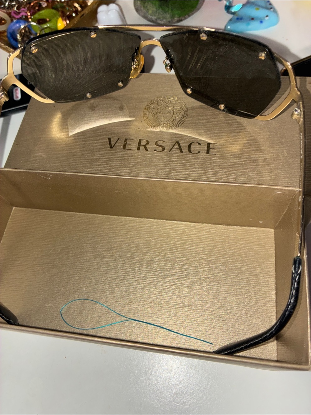 Versace Gold Frame with Black Lenses Women's Sunglasses